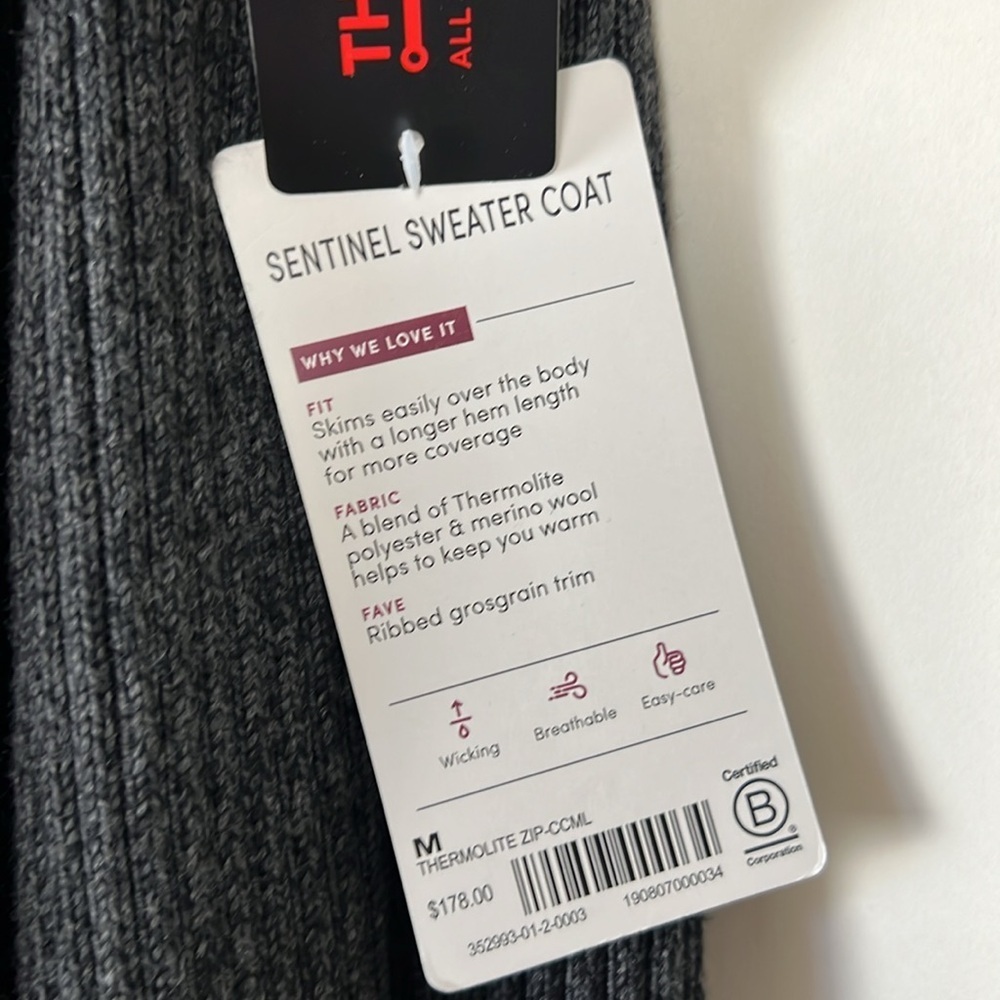 ATHLETA Sentinel Knit Sweater Coat Charcoal Gray Thermolite NWT - Picture 12 of 15